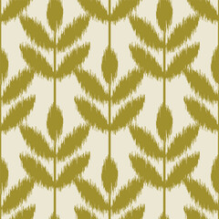 Seamless ikat pattern with floral elements.