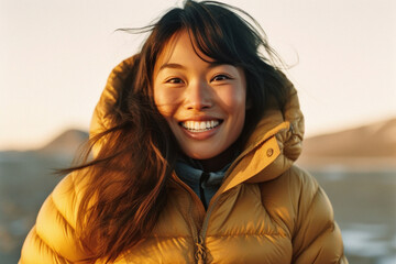 Young person outdoors with a puffer jacket