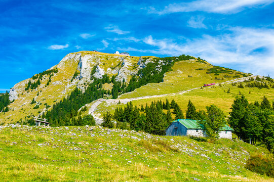 Hiking on the Schafberg hill, Austria. Schafberg by Sankt Wolfgang im Salzkammergut on lake Mondsee (moonlake, moon). Upper Austria (Oberosterreich), Salzburg.