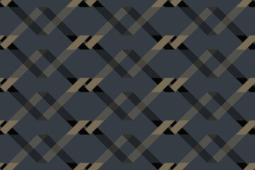 Geometric abstract seamless pattern with simple shapes and lines in light brown and black color on hazy gray background. 3D illusion effect pattern,op art, for masculine male shirt sportswear cards 