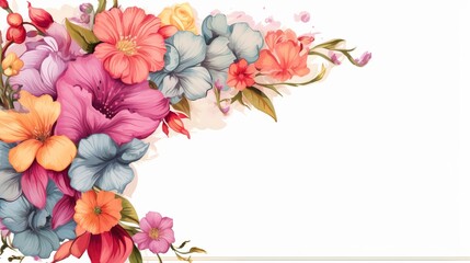 Bouquet of Flowers - Colorful Vector Birthday Illustration with Beautiful Flowers and Blank Sign, Generative AI