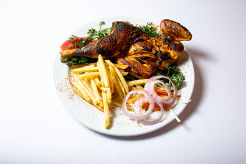 grilled chicken wings with french fries