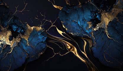 Blue and black marble texture background. Abstract design, 4k wallpaper. AI