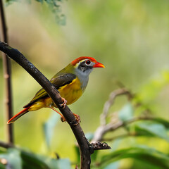 Fototapeta premium Chestnutheaded beeeater merops leschenaulti on branch tree with bird