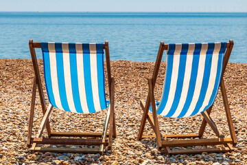 Deck Chairs on Brighton Beach, with a View of the Sea