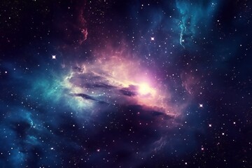 Obraz na płótnie Canvas Space background with stardust and shining stars. Realistic colorful cosmos with nebula and milky way. Blue galaxy background. Beautiful outer space. Infinite universe Generative AI