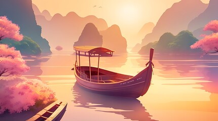 boat at sunset wallpaper background