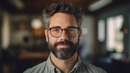 Middle-aged male teacher standing against school class.Created with Generative AI technology.