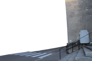 City road and building in the public area isolated PNG photo with transparent background. High quality cut out scene element. Realistic image overlay