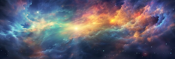 Fototapeta na wymiar ainbow-colored nebula, where countless stars twinkle in the vastness of the universe