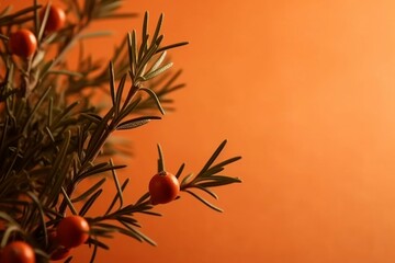  Creative Minimalistic Background with Juniper Branches on Beige Backdrop