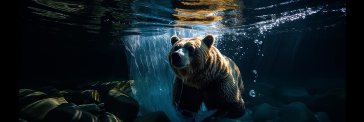 Bear swims gracefully underwater. Generative AI