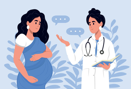 Indian pregnant woman is talking to an obstetrician gynecologist. A woman expecting a baby visits the doctors office, examination during pregnancy.