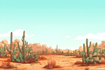 Beautiful desert with cacti, landscape.