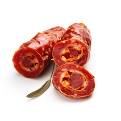 Chorizo meat isolated on white background. Generative AI