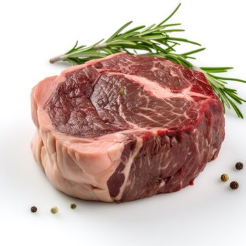 Bison Ribeye Meat Isolated On White Background. Generative AI