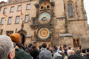 Tourists Looking at the Astronomal Clock - Prague