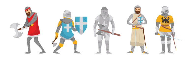 Armored Knights with Weapons and Shield Vector Set