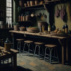 Fototapeta na wymiar rustic Italian kitchen photography, generative ai