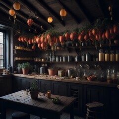 Obraz premium rustic Italian kitchen photography, generative ai