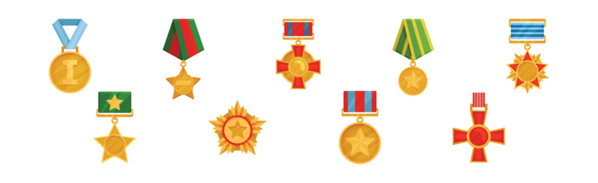 Commemorative Medals and Awards for Day of Defenders of Fatherland Vector Set