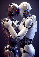 Fototapeta premium portrait of cute robot lovers - generative AI