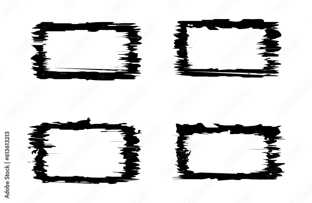 Poster set of grunge frames rectangular shape. collection of dirty ink frames with place for text. graphic 