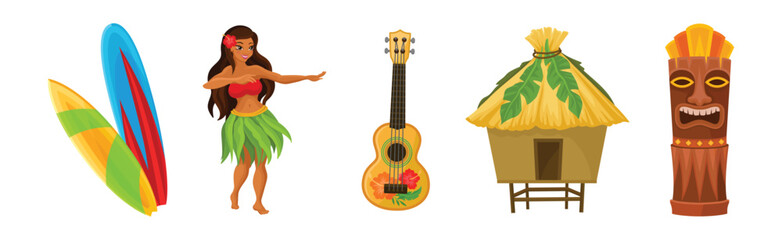 Hawaiian Tropical Objects and Attributes Vector Set
