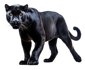 Fototapeta premium Black panther isolated on the transparent background PNG. AI generative.