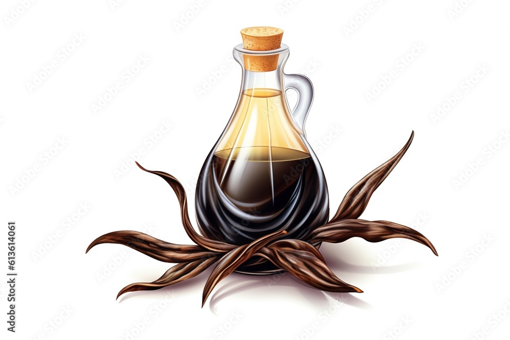 Poster bottle with vanilla extract isolated on white background. generated by ai.
