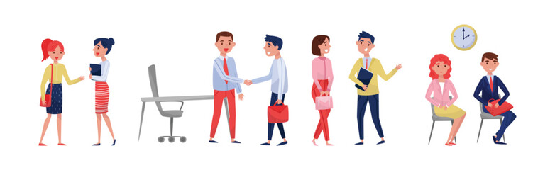 People Characters on Job Interview as Employment and Recruitment Vector Set