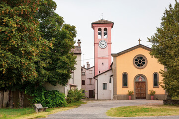 Fototapeta na wymiar Parish Church of San Biagio next to Chero village (Carpaneto Piacentino), Province of Piacenza, Emilia-Romagna region, Italy