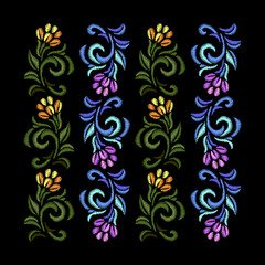 vector embroidery flower ornament on black background
