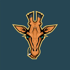 Giraffe mascot logo with green angry eyes