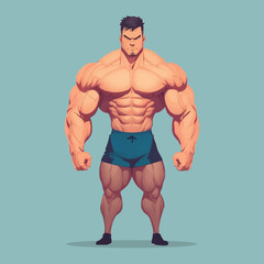 Masculine mature man with a muscular body. Vector Illustration of a macho masculine character.