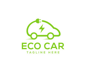 Eco car logo. Eco friendly vehicle concept, Electric car sign button