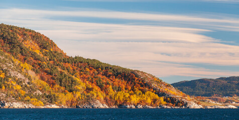 Panoramic Norwegian landscape with coastal mountains