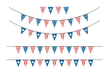 Obraz premium Bunting for USA independence day. Triangle garland set. Isolated vector. Transparent background.