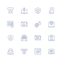Cyber security line icon set on transparent background with editable stroke. Containing bug, ddos, digital security, file, cyber attack, hacking, internet, laptop, cyber security, virus, web.