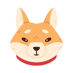 Akita Inu Dog and Domestic Animal or Pet Head Vector Illustration