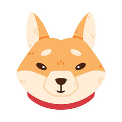 Akita Inu Dog and Domestic Animal or Pet Head Vector Illustration