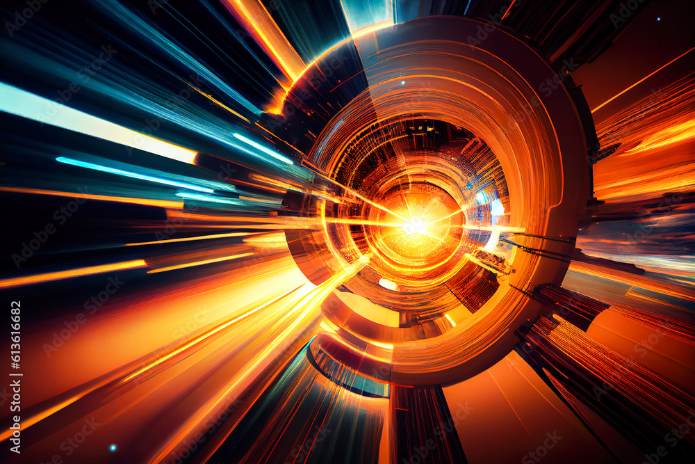 Aufkleber 3d futuristic tunnel with glowing lines on a dark background. generative ai