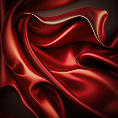 Fototapeta na wymiar Red abstract shiny plastic silk or satin wavy background. Generative AI.
