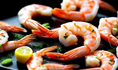 A Masterful Blend of Seafood and Vegetarian Cuisine on a Captivating Dark Canvas