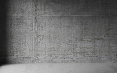 Fototapeta premium Concept empty room with concrete wall, textured grunge. Wall background 3D illustration rendering. Dirty vintage pattern on the wall and floor. Cement backdrop