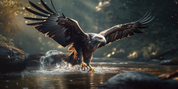 Majestic Eagle in Action on natural habitat. Wildelife Photography concept . AI Generative