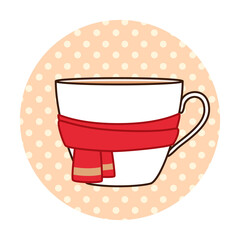 A mug with a winter scarf. Illustration on transparent background