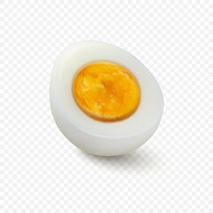 Vector 3d Realistic Chicken Egg. Peeled Boiled Chicken Egg, Hard-Boiled Chicken Egg With Yolk Closeup Isolated, Cut in Half, Front, Side View