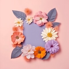 Creative layout made of flowers and leaves. Flat lay. Nature concept. Floral Greeting card. Colorful spring floDecorative Design.wer background, space for text. Nature Trendy 
