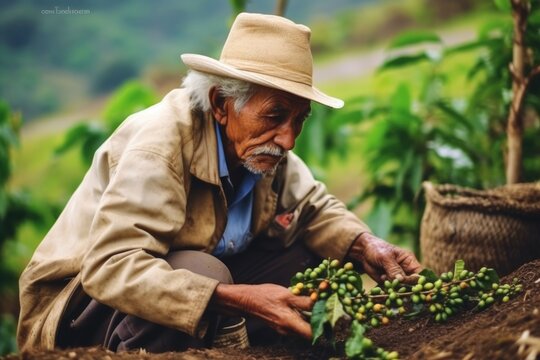 farmer on arabica coffee plantation , AI Generative